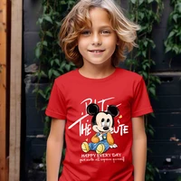 Cartoon Mickey Mouse Printed Kids Cotton T-shirt Casual Short Sleeve Red Top for Boys 1