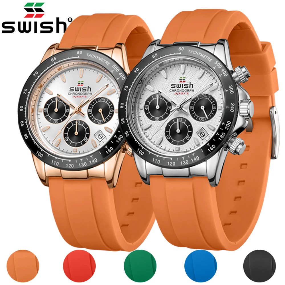 2023 New Silicone Strap Watches Mens Sports Luxury Waterproof Brand Quartz Watch Man Chronograph Phase Clock Male