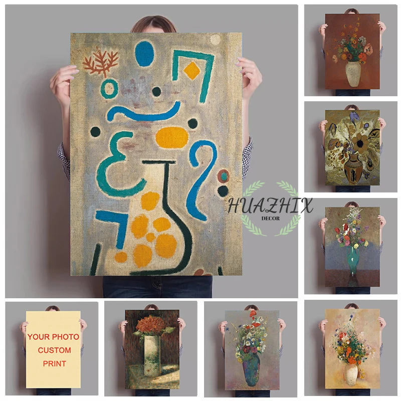 

Modern Abstract Vases Kraft Paper Posters Style Simple Designed Vases Flowers Home Aesthetic Room Decor Nordic Wall Paintings