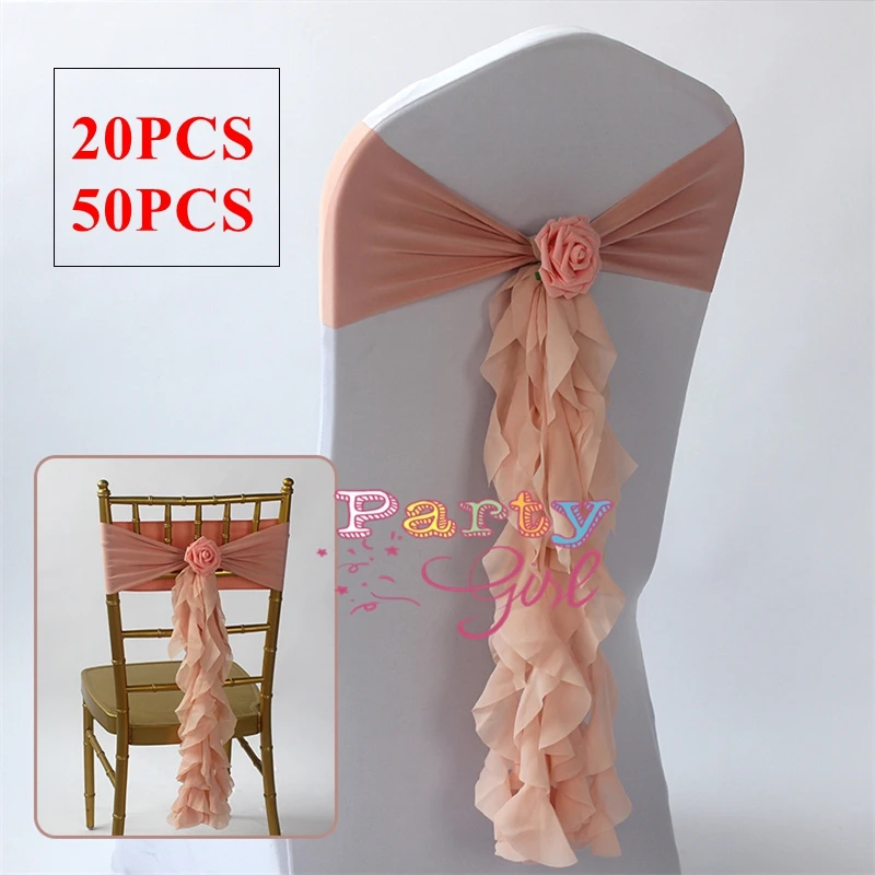 

Blush Color Chiavari Chair Cover Band With Chiffon Wickle Sashs For Wedding Event Party Decoration