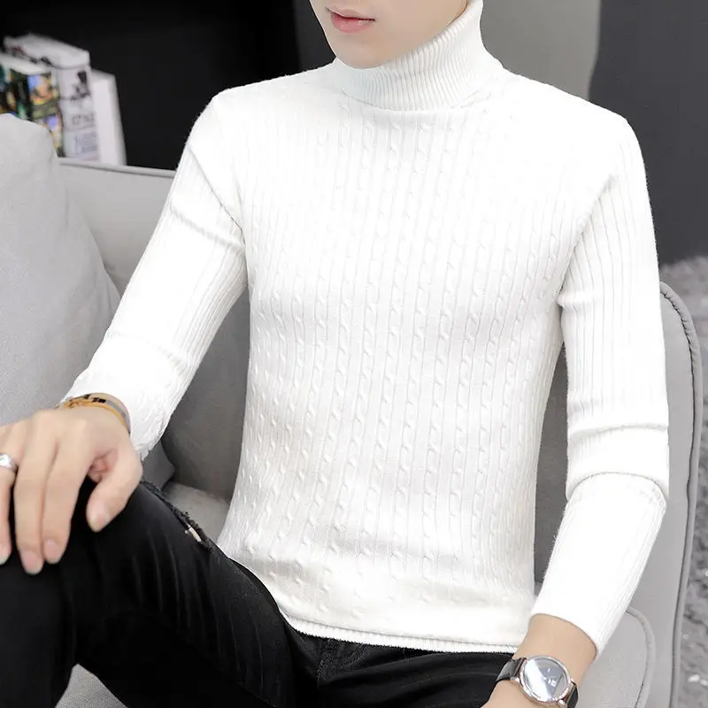 Various Colors Thick Casual Versatile Turtleneck Male Pullovers Fried Dough Twist Stripe Knitting Sweaters High Elasticity Slim