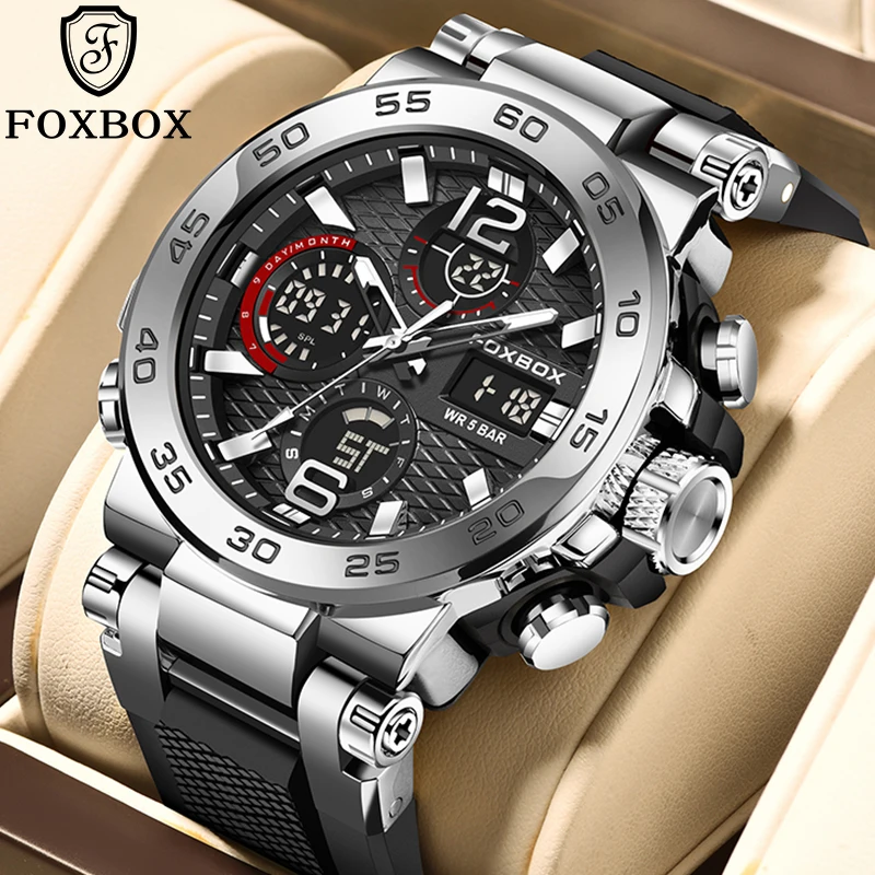 

FOXBOX Top Brand Luxury Men's Watches Military Sports Wristwatches 5Bar Waterproof Quartz Watch Men Clock Man relogio masculino