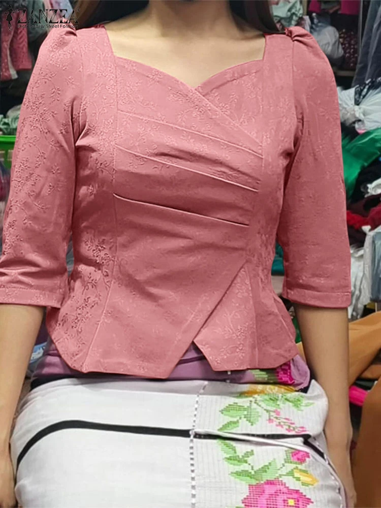 ž  ָ ÷ 콺     Pleated Blusas 2025 ZANZEA ĳ־ Ʃ   Ǯ