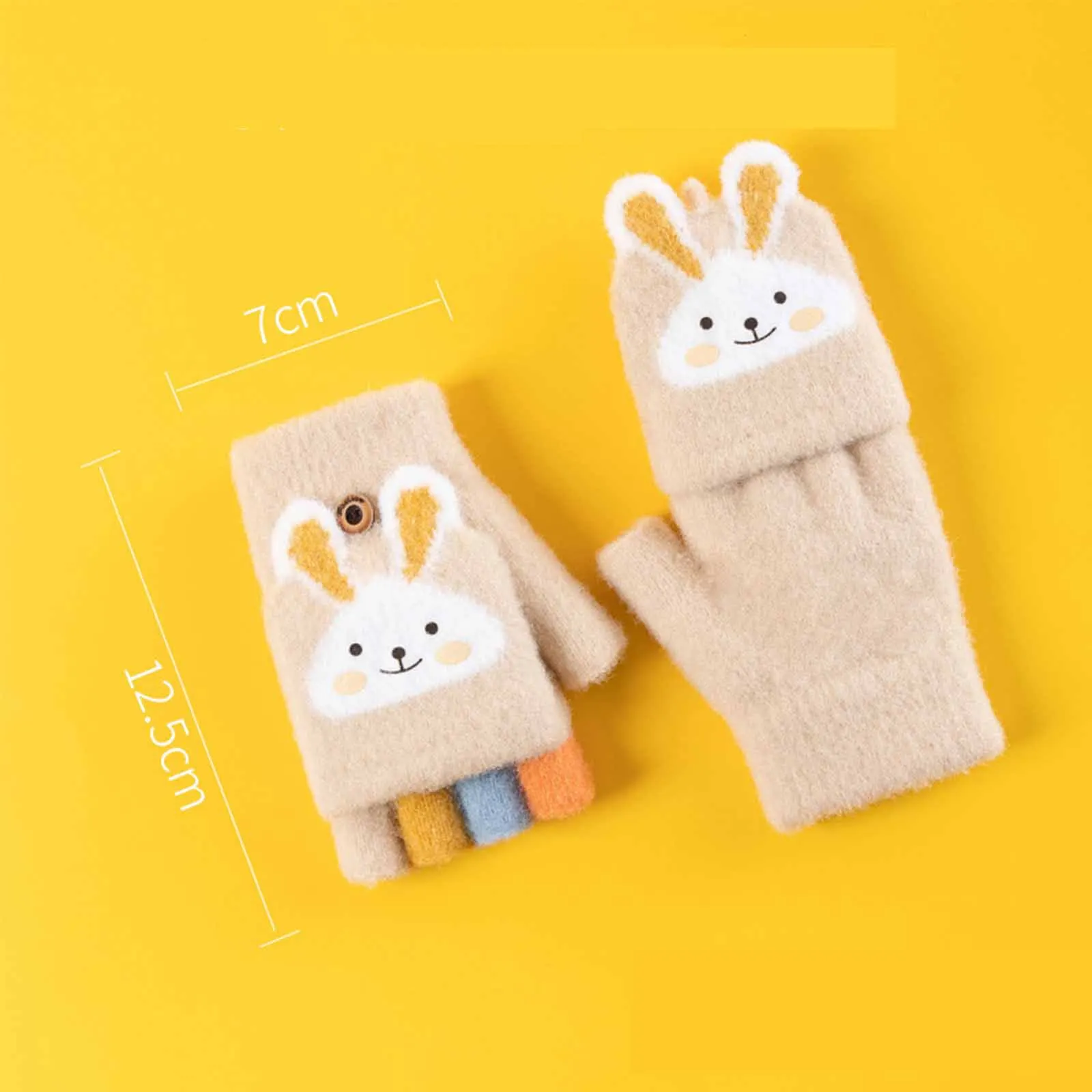 Children Five Finger Gloves Winter Boy Thickened Half Finger Mittens Girl Kid Knitted Mitten Winter New Cartoon Warm Flip Gloves winter gloves baby mittens