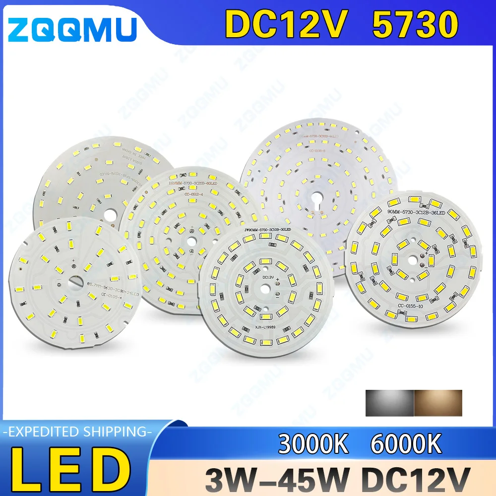 DC12V LED Chip 3W 5W 7W 9W 12W 15W 18W 20W 30W 45W Low Voltage White Light Source Round SMD 5730 DIY Downlight PCB Light Board
