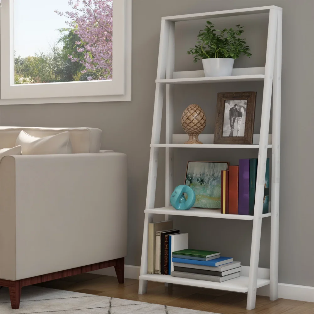 

Lavish Home 4-Tier Ladder Bookshelf for Home Storage and Display (White)