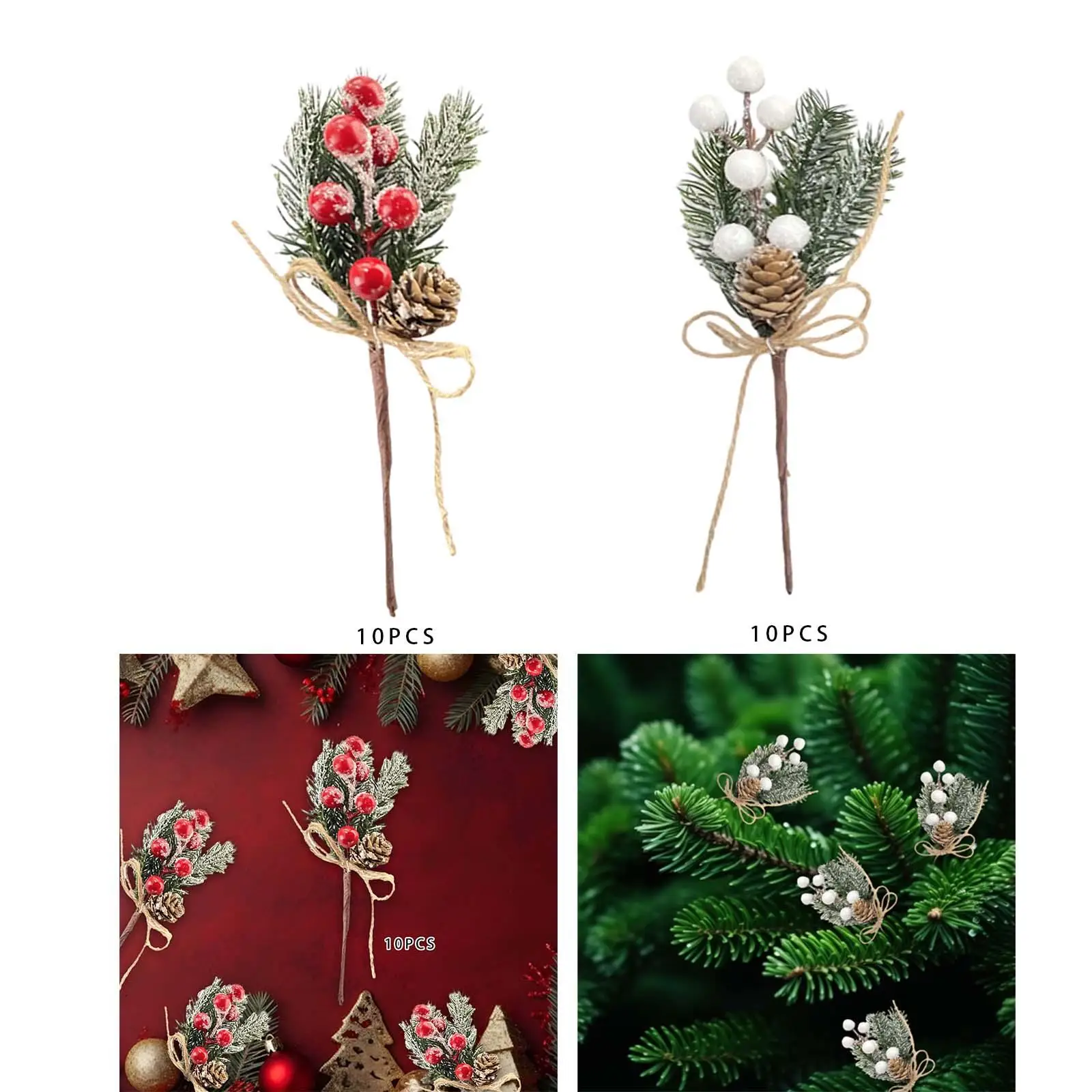 

10 Pieces Artificial Christmas Picks for Crafts Winter Greenery Xmas Tree