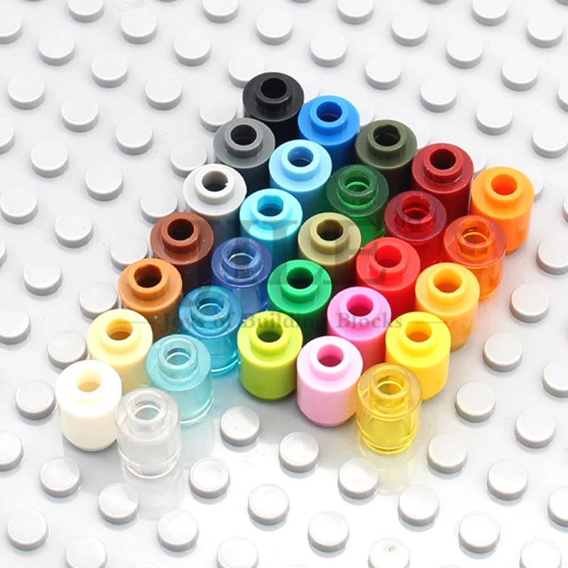 100pcs Moc 벽돌 라운드 1x1 3062 원통형 램프 구슬 DIY 계몽 빌딩 블록 조립 입자 장난감과 호환 가능