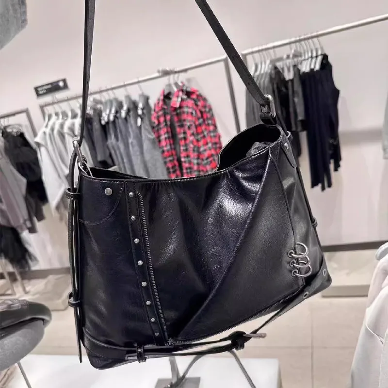 Vintage Female Rivet Shoulder Bag Luxury Handbag Soft PU Leather Crossbody Bag for Women Casual Boston Large Tote Bolsa Feminina