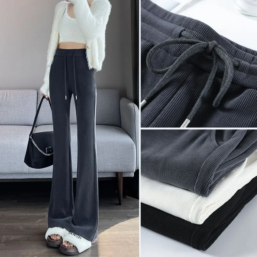 Bell Bottoms Female Invisible Open Crotch Outdoor Sex High Waisted Velvet Casual  Wide Leg Pants Slim Horseshoe Pants