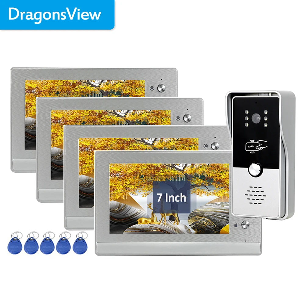 Dragonsview 7 Inch Video Intercom for Home Video Doorbell Camera with RFID Card Multiple System  Unlock Talk Rainproof