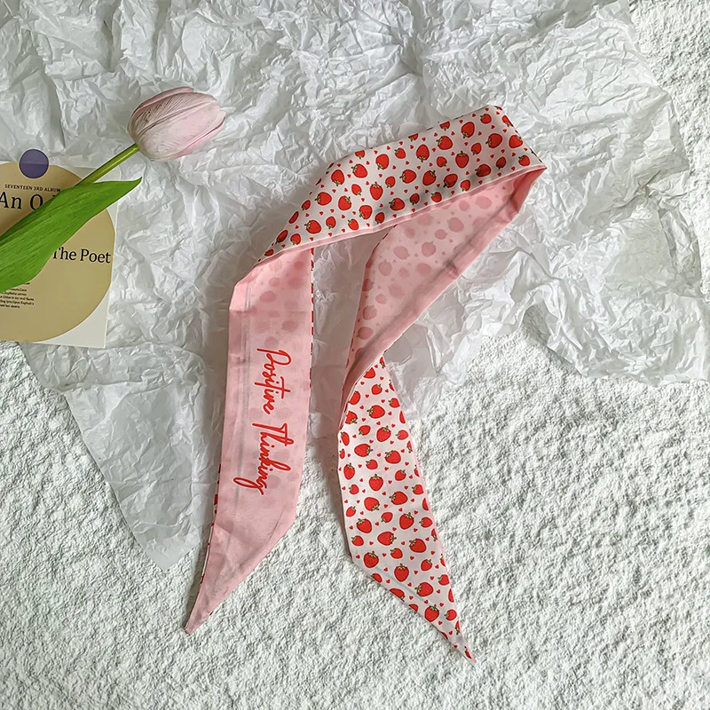 4-teiliges Set Luxuriöse Seidenschals mit Fruchtmuster für Damen, Haarbänder, Kopfschmuck, Taschengriff-Accessoires, Damenschals, Bänder, Halstücher, Kopftücher – Detail 7