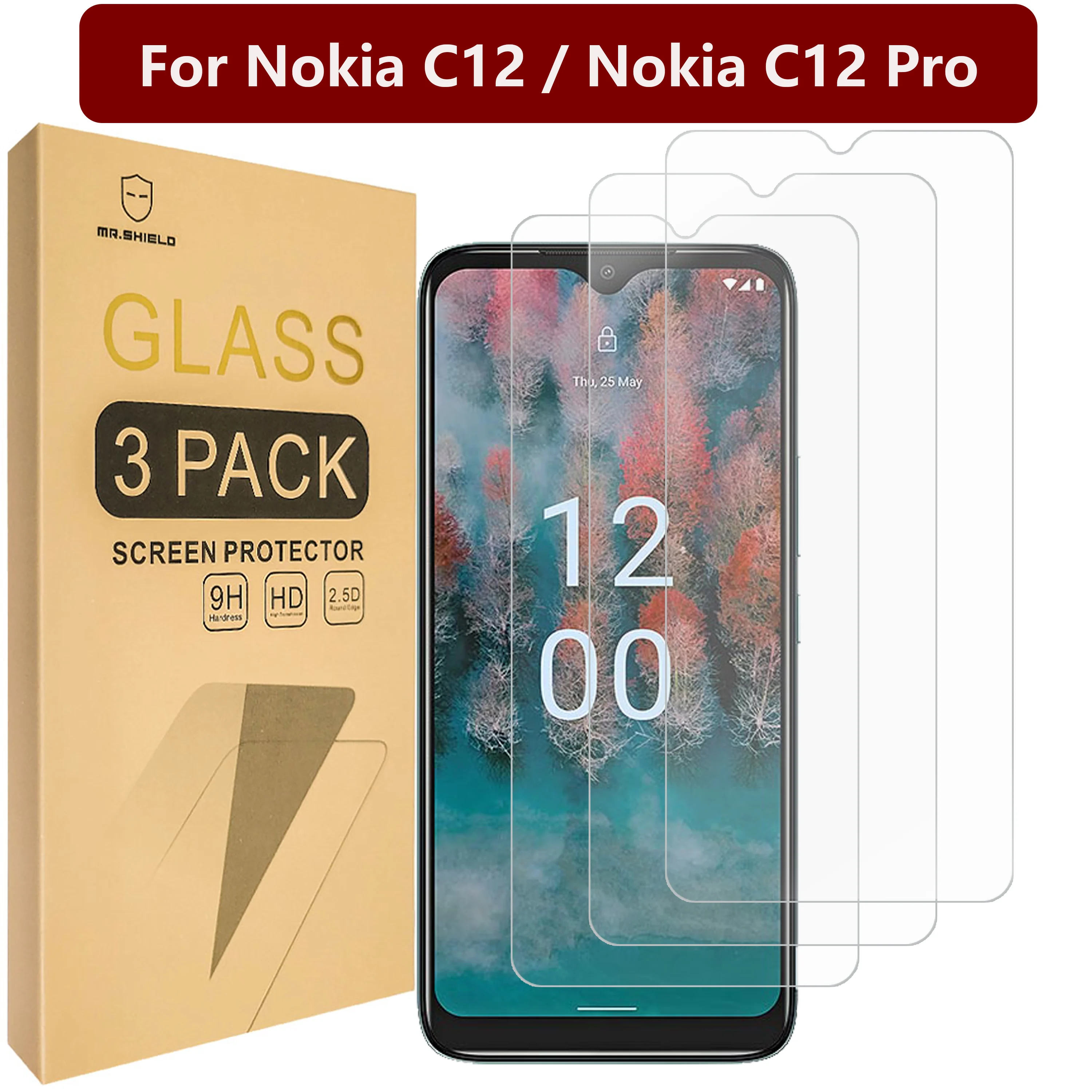 

Mr.Shield [3-Pack] Screen Protector compatible with Nokia C12 / Nokia C12 Pro/Nokia C12 Plus [Tempered Glass] [9H Hardness]