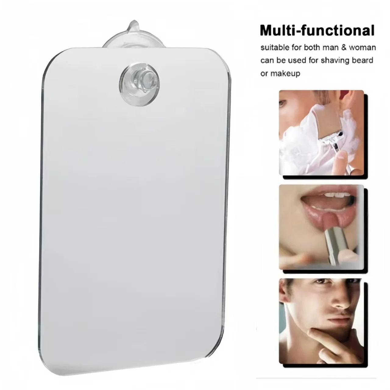 1Pcs Acrylic Bathroom Fog Free Mirror Wall Suction Shower Mirror Man Shaving Women Makeup Unbreakable Portable Traveling