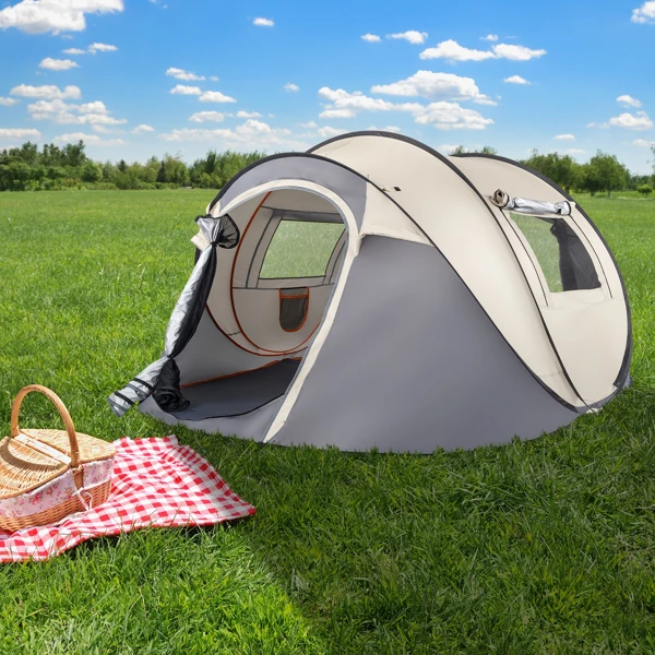  卡其色 船型速开 露营帐篷 纤维杆 涤纶布 280*100*120cm N001-31