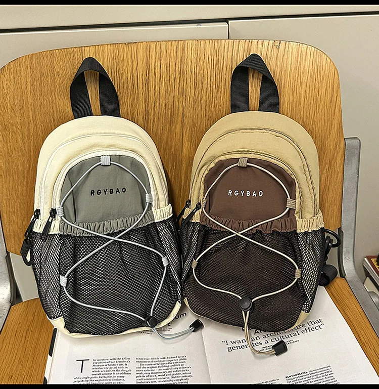 Trendige Retro-Umhängetasche, Brusttasche, Persönlichkeit, trendiger Farbblock-Rucksack in Mini-Größe, Outdoor-Sport, Wandern, doppelte Umhängetaschen – Detail 25