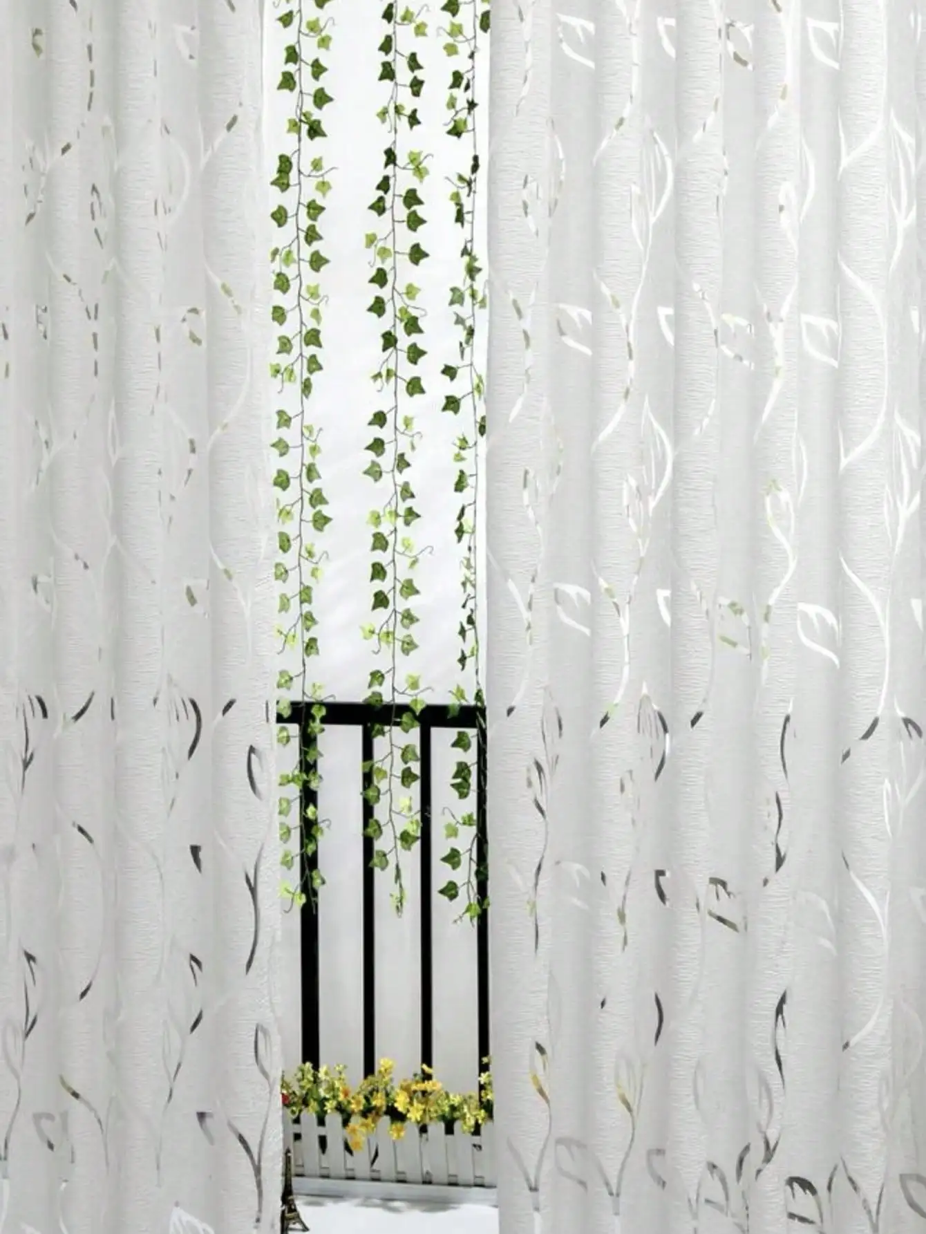1pc Decorative Cut-Out Design Twining Leaves Sheer Curtain For Bedroom/Living Room 5