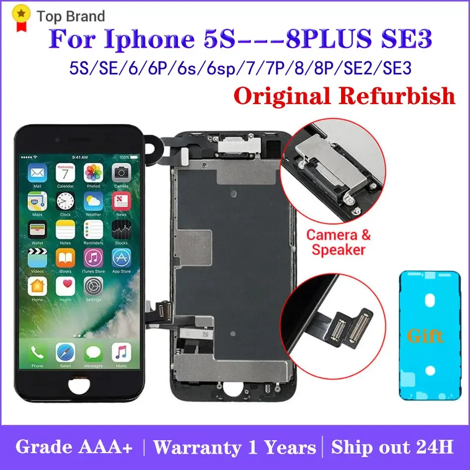 

AAA Official Refurbished Screen For Iphone 7 8 plus 5S SE 2020 2022 6 6s Lcd Display Touch Panel Full Assembly Front Camera