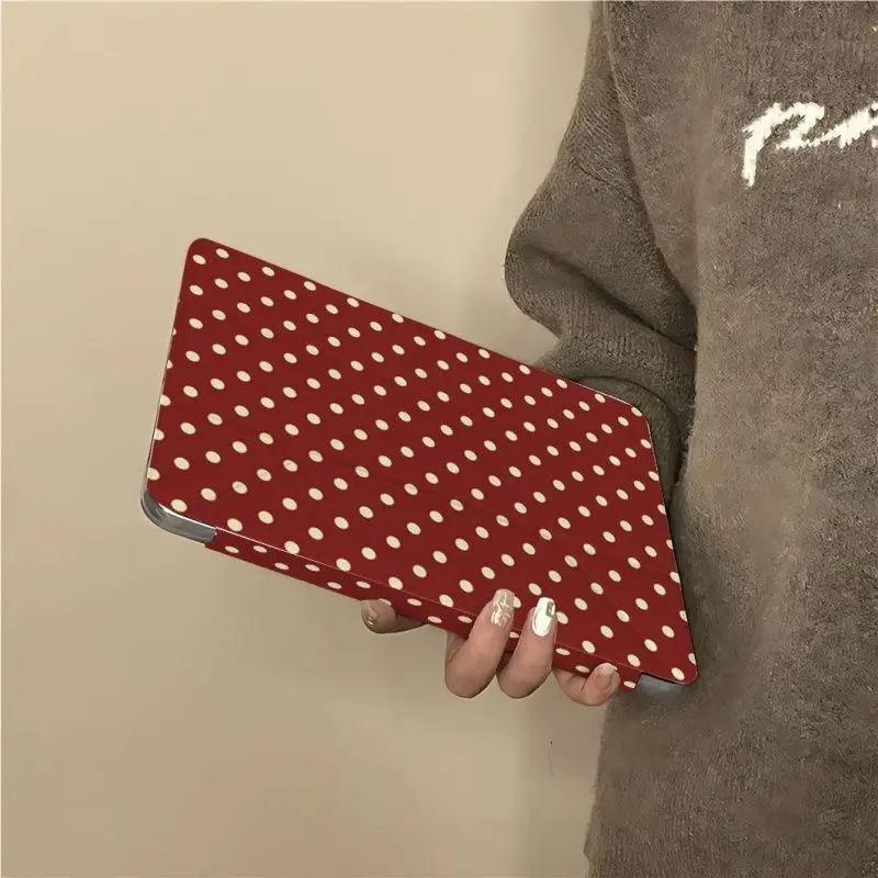 Elegant Wine Red Grid Ripple Dots Tablet Case