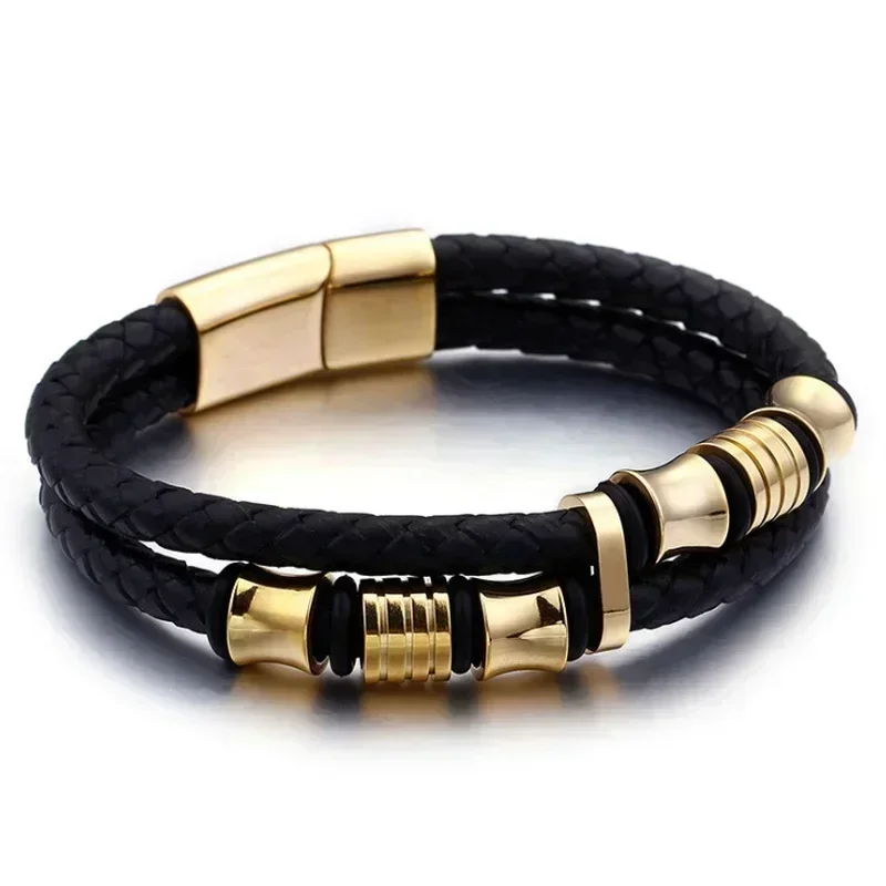 Classic Vintage Magnetic Buckle X Pendant Black Leather Bracelet Suitable for Men's Fashion Casual Rock Jewelry leather bracelets