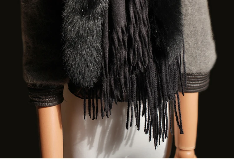 100 % reine Wolle, neuer Schal aus echtem Fuchspelz, Schal, Umhang, flauschig, großer Damen-Pelzkragen, Quastenschal-Zubehör für Herbst und Winter – Detail 16