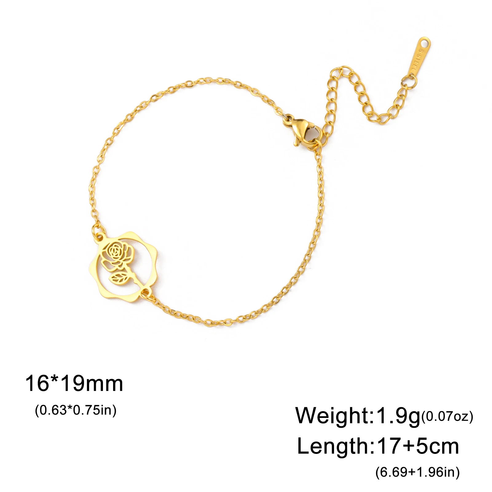 Unift Floral Birth Flower Charm Bracelet - Stainless Steel Cosmos & Poppy Design, Trendy Minimalist Jewelry