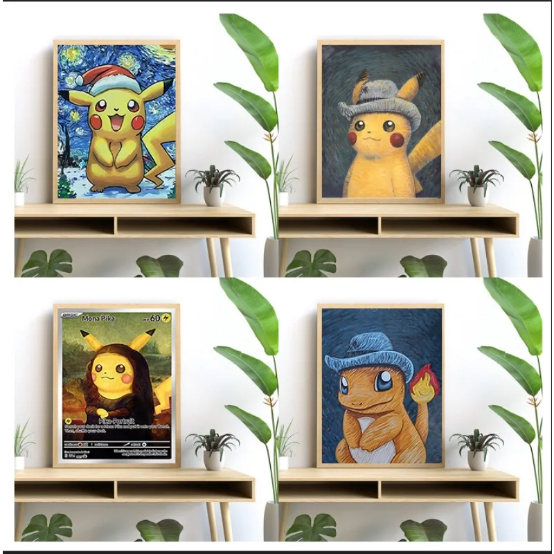 

Van Gogh Museum Pokemon Anime Figures Pikachu Watercolor Painting Canvas Posters and Prints Wall Art Picture for Christmas Gifts