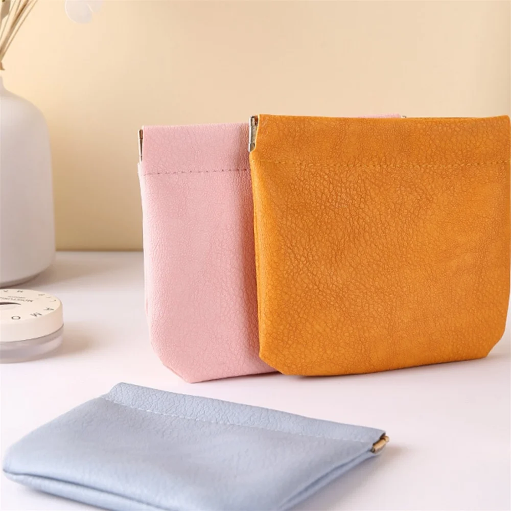 PU Leather Change Purse Men Women Mini Coin Purse Money Bag Small Cosmetic Pouch Short Wallet Key Earbuds Credit Card Holder