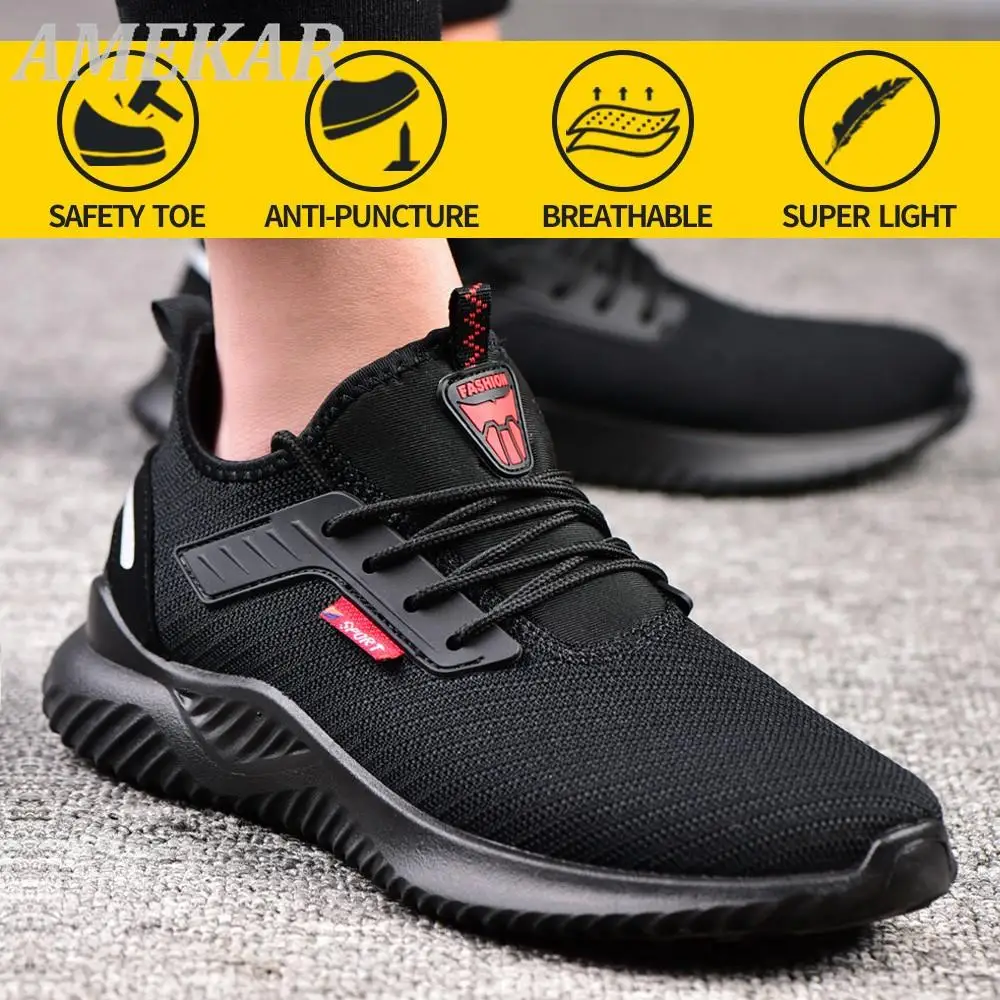 

Work Safety Shoes Anti-Smashing Steel Toe Puncture Proof Construction Lightweight Breathable Sneakers shoes Men Women is Light