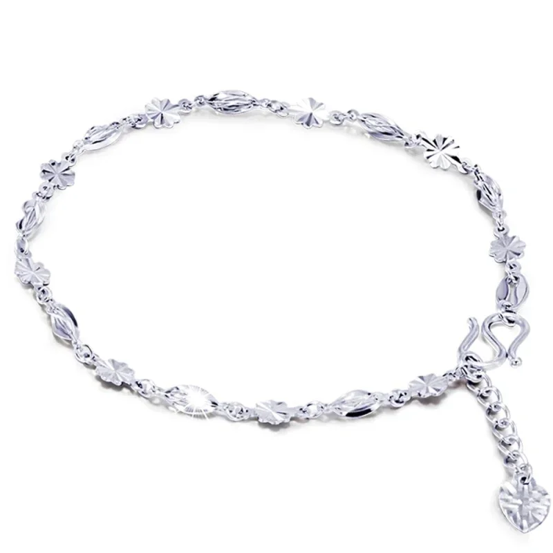 

Real Pure Platinum 950 Chain Women Flower Flake Twisted Starfruit Link Bracelet 2.6g