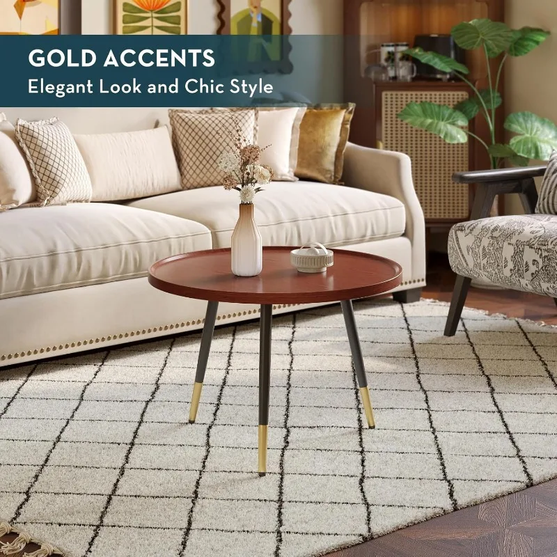 Round Coffee Table Small Modern Coffee Tables Rustic Farmhouse Center Table for Living Room Home Office Mid Century Accent Sofa 6