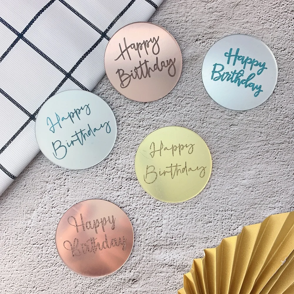 Toppers Cake 10pcs Acrylic Rose Gold Silver Happy Birthday Circle Cupcake Toppers Cake Decoration Birthday Party Dessert party decorations birthday party supplies cake topper cake decorations cake toppers