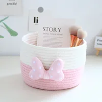 Cute Cartoon Storage Baskets Woven Cotton Rope Desktop Jewelry Cosmetics Snacks Sundries Key Kid Toys Organizer Bins 3