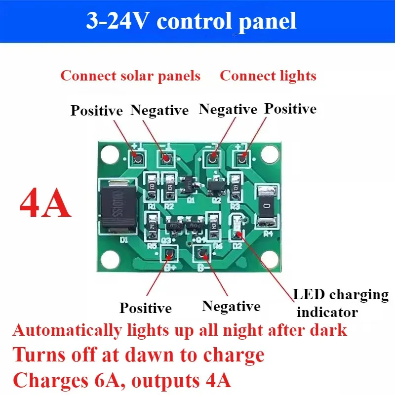ตัวเลือกสินค้า แผงโซลาร์อัตโนมัติ LED สวิทช์ควบคุม ไฟสวน 3-24V 4-10A Controller