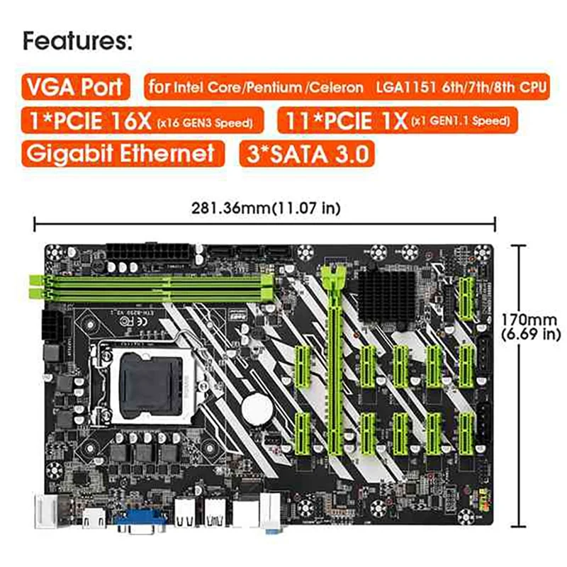 new pc motherboard B250 BTC Mining Motherboard with CPU Cooling Fan+Switch Cable 12 PCI-E Graphics Slots LGA1151 DDR4 ECC RAM SATA3 USB3.0 best pc mother board