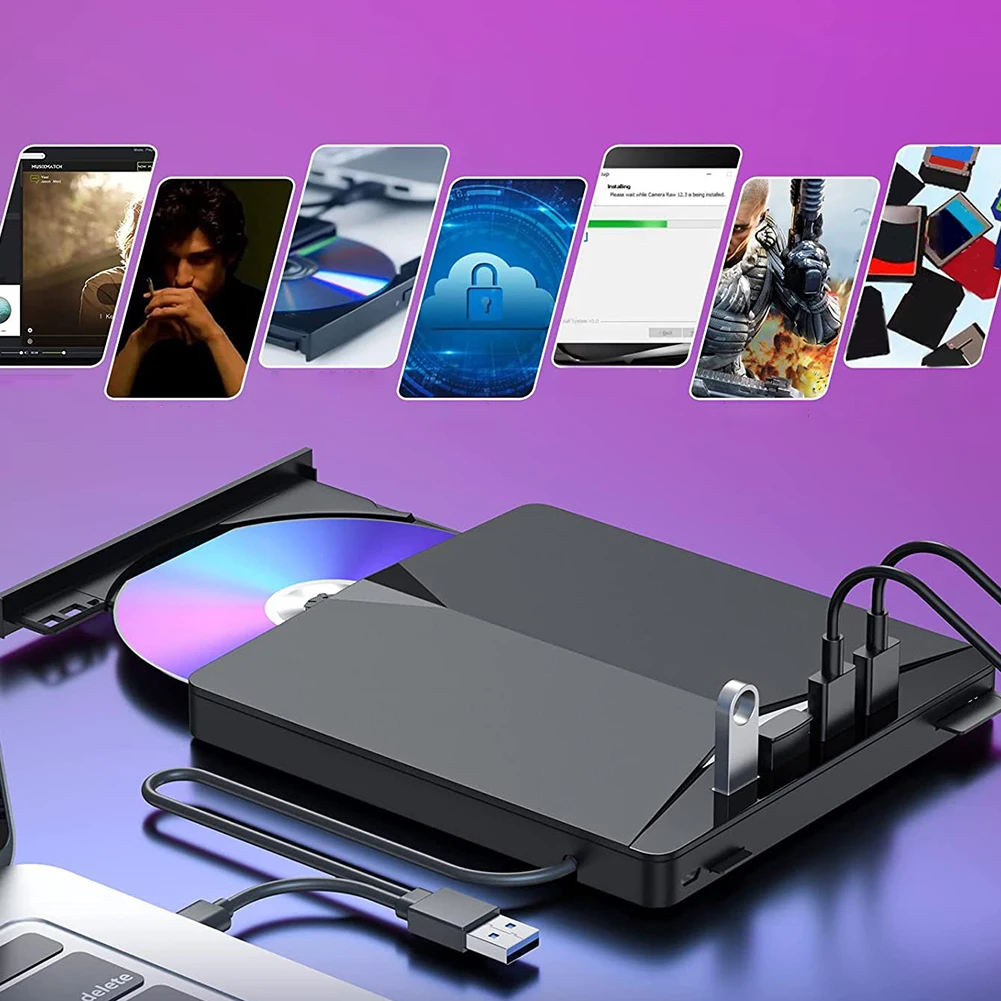 7 in 1 USB 3.0 Type C External CD DVD Drive Portable RW CD DVD Player Optical Drive Plug & Play for Windows 11/10/8/7/Linux
