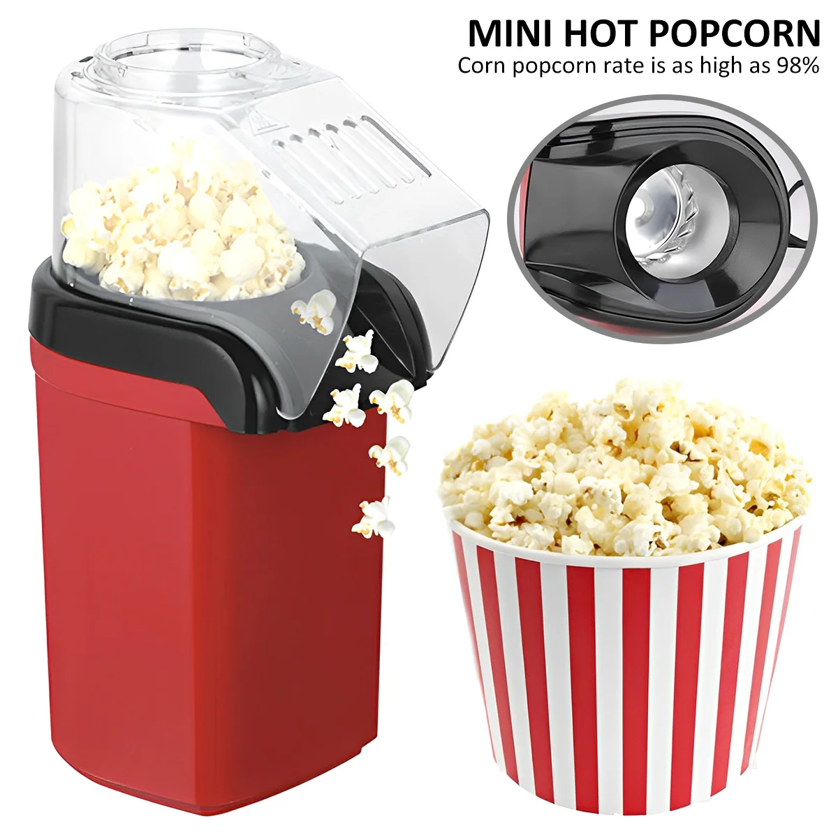 Hot Air Popcorn Popper With Measuring Cup Fast Making Popper Maker