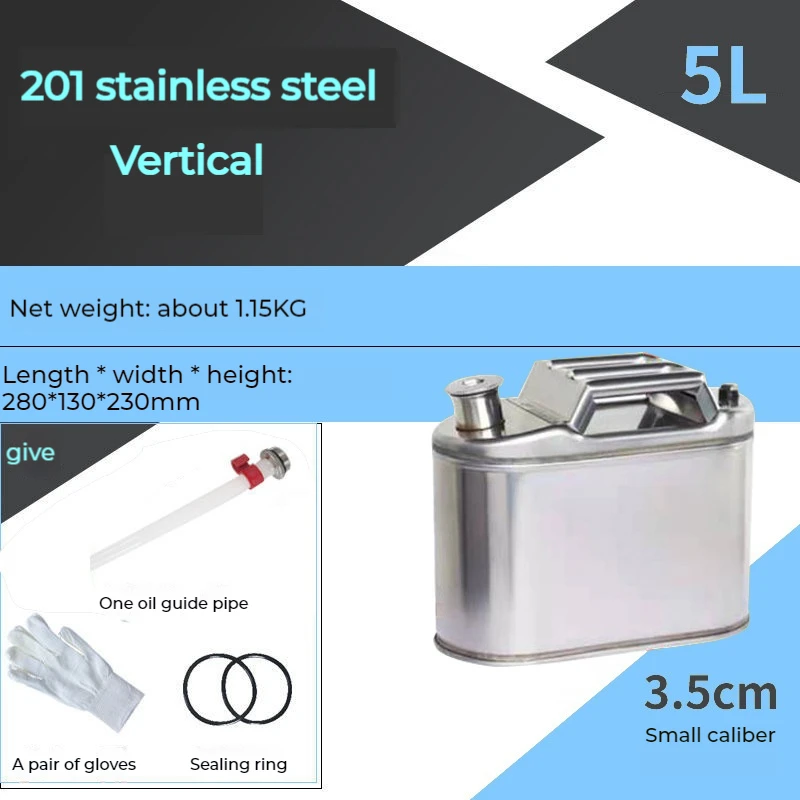 201 Stainless Steel Fuel Tank 5L 10L Petrol Storage Oil Jerrycan Gas Can Car Truck Motorcycle Car Fuel-jugs Oil Pipe