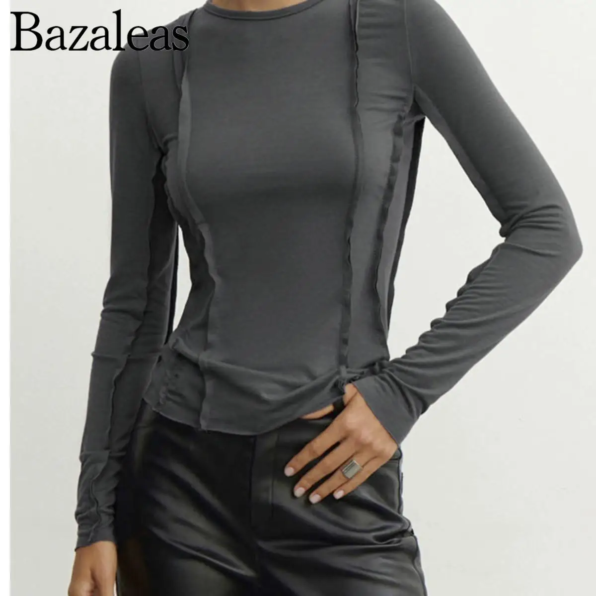 2023 Fashion Solid O Neck Tshirts Autumn Gray Loose Tops Casual White