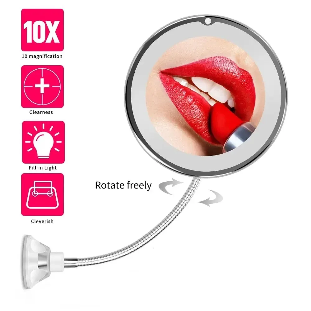 Flexible 10x Magnifying Mirror LED LightingTouch Screen Portable Dressing Table Makeup Dry Battery