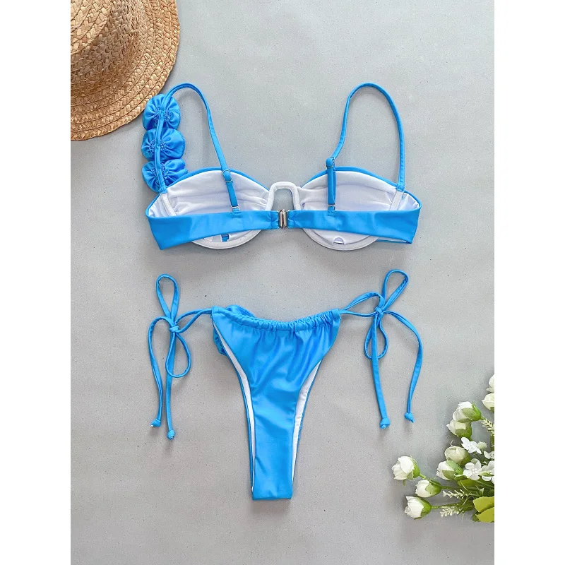 2024NewbikiniThree-Dimensional Flower Underwire Bikini Sexy Split Women's Swimsuit Swimsuit