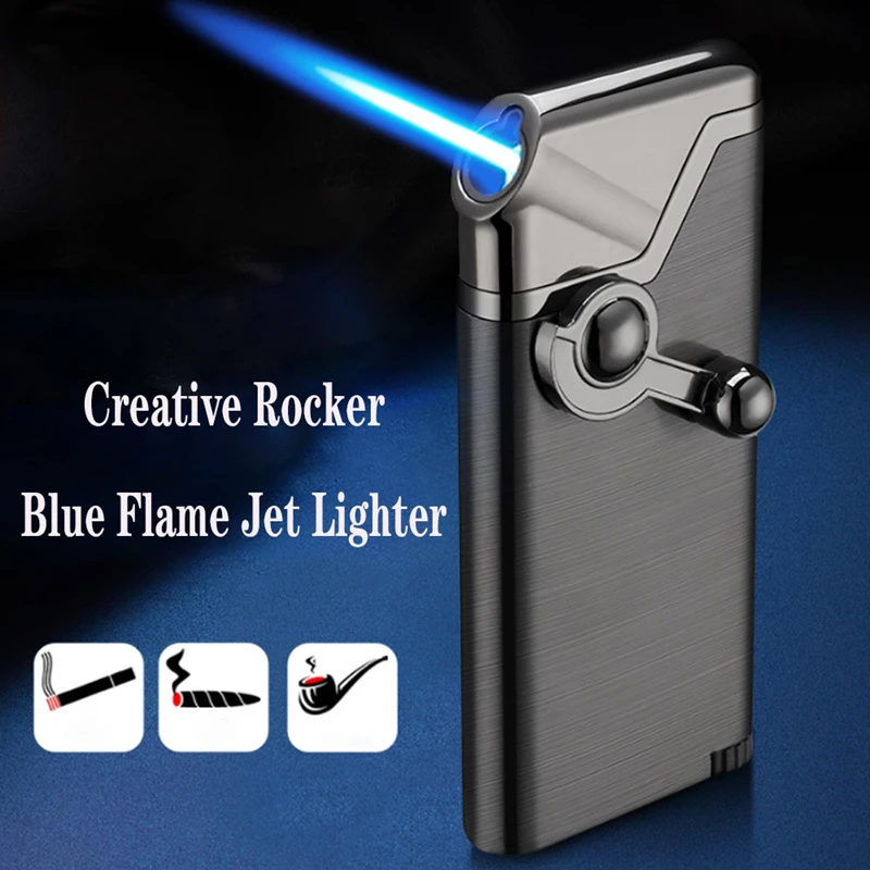

New Windproof Rocker Gas Lighter Cigar Pipe Lighter Refillable Butane Lighter Personality Ideas Men's Gifts