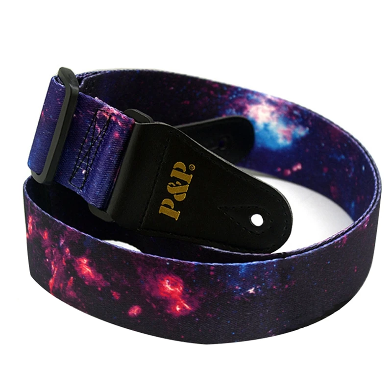 

Ремень для гитары P & P, мягкий ремешок для ритма нот, ремешок для электрогитары, подходящий ремень с фиолетовым звездным небом