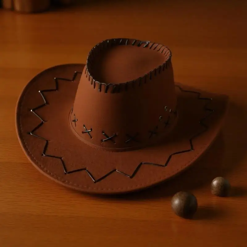 Western Style Suede Cowboy Hat - Unisex Fancy Dress Accessory