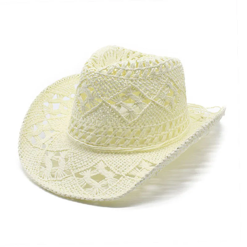 Straw Hats Cowboy Woven Hand knitting Sun Hats Western Cowboy Foldable Roll up Cap Travel Dresses Office gift Men & Women cowboy hats