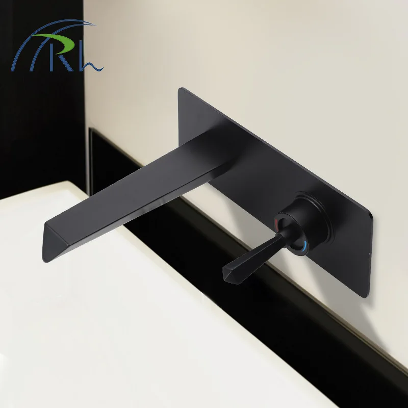 

Good Quality Brass Wall Mounted Bathroom sink faucet Cold hot water Copper Basin Mixer Tap One Handle New style Black