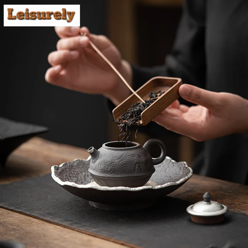 160ml Handmade Gilded Silver Teapot Japanese Old Rock Mud Pot Tea Soaking Kettle Buddha Kung Fu Tea Cafes Supplies Decoration