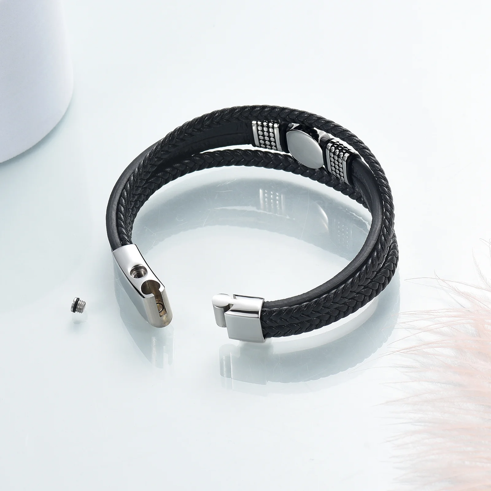 Viking Urn Bracelet for Ashes for Men Women - Leather Ashes Bracelets with Magnetic Clasp - Cremation Jewelry Cuff Bangle