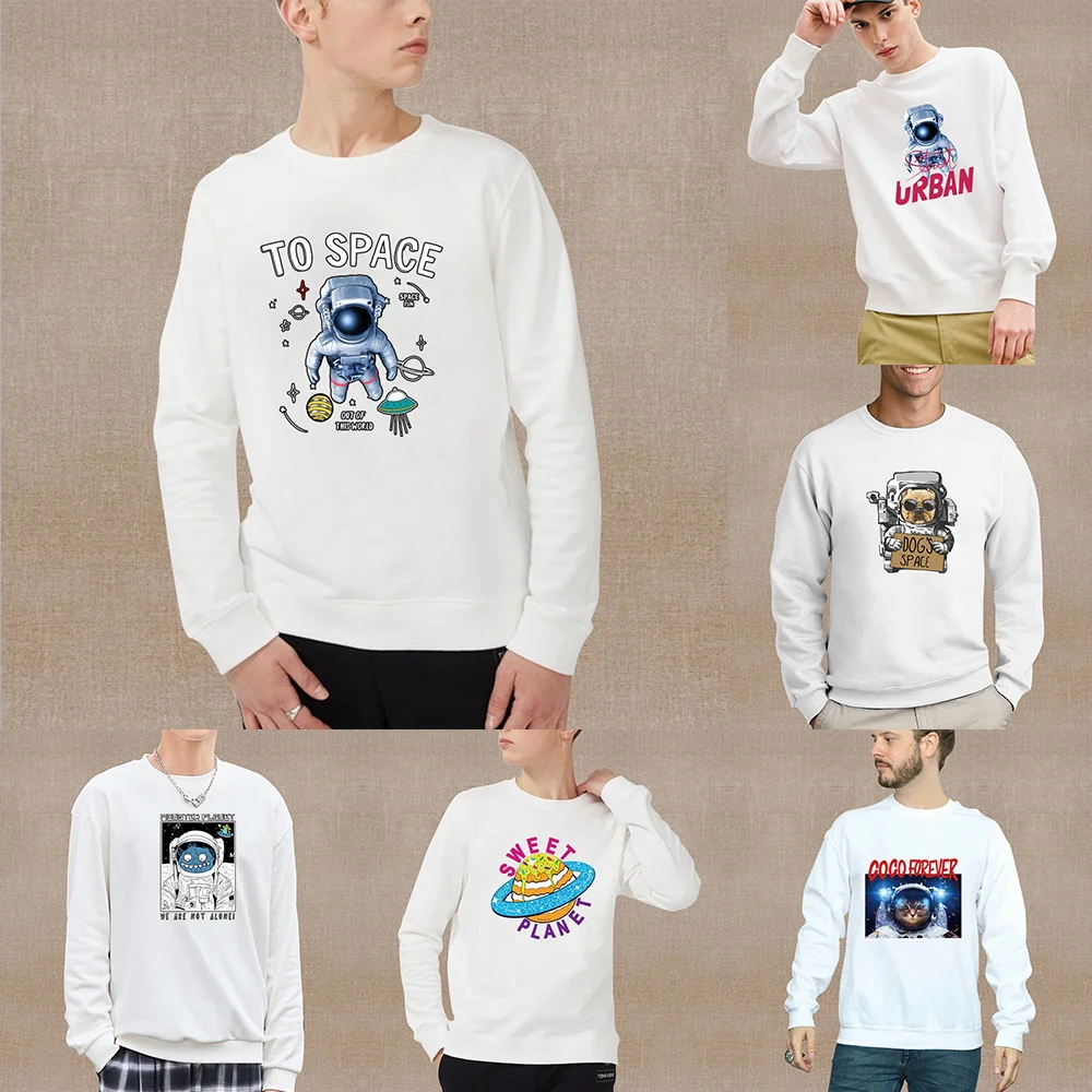 

Men Casual Astronaut Print Spring Autumn Long Sleeve Round Neck Pullovers Trend Streetwear Pullover Comfortable Tops Streetwears