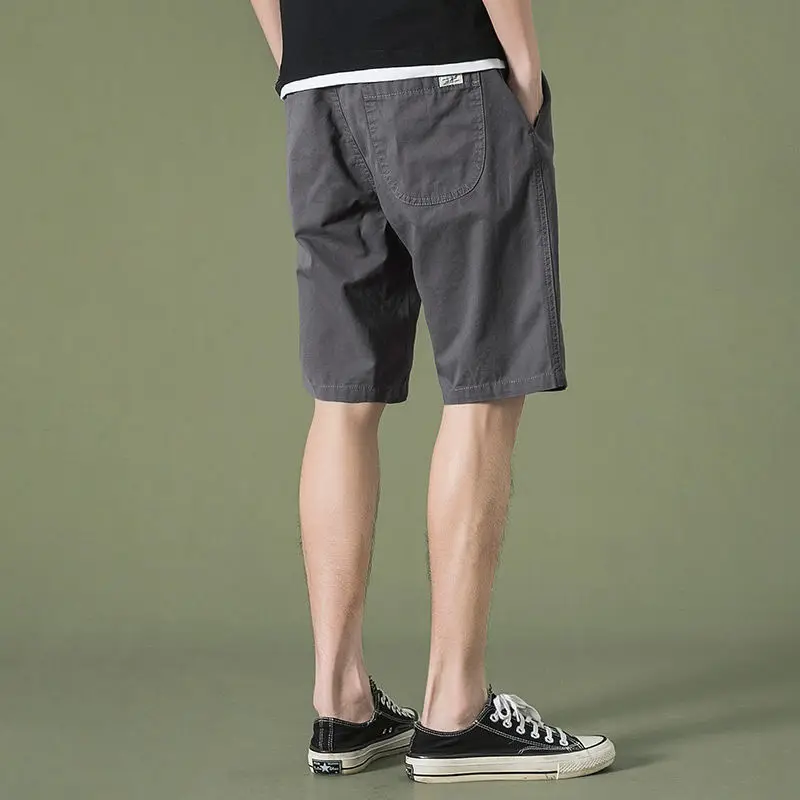 Fashion Solid Color Thin Loose Men's Cargo Shorts Classic Summer Pocket Waist Drawstring Street Casual Versatile Male Short